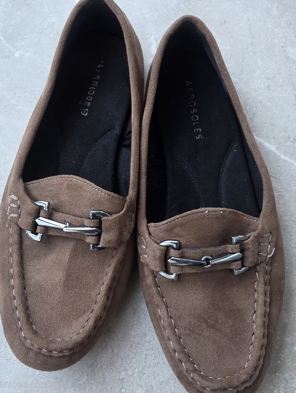 AEROSOLES Brown Suede Slip-On Loafers with Silver Bit